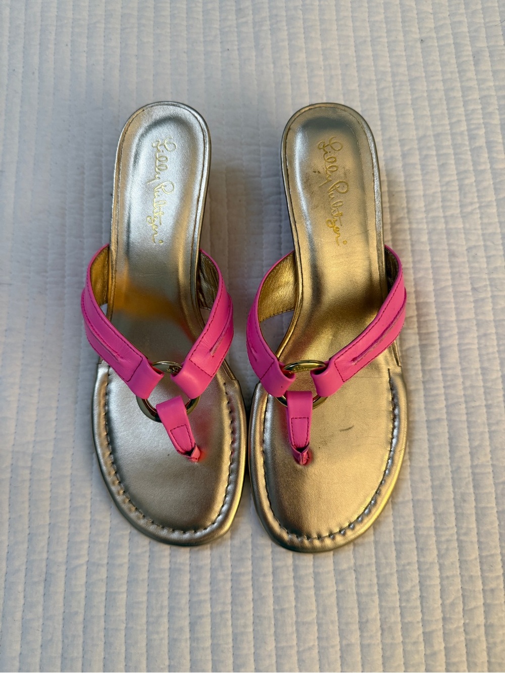 Lilly Pulitzer McKim Sandals 7.5 Pink & Gold Leather – Brand New
